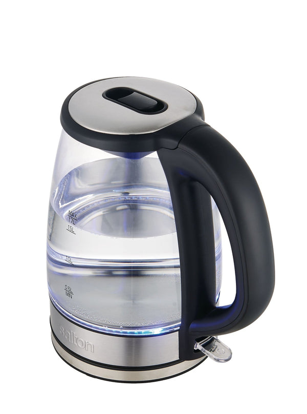 Salton Cordless Electric Glass Kettle with Auto Shut Off, Black/Stainless Steel, 1.7-L F1