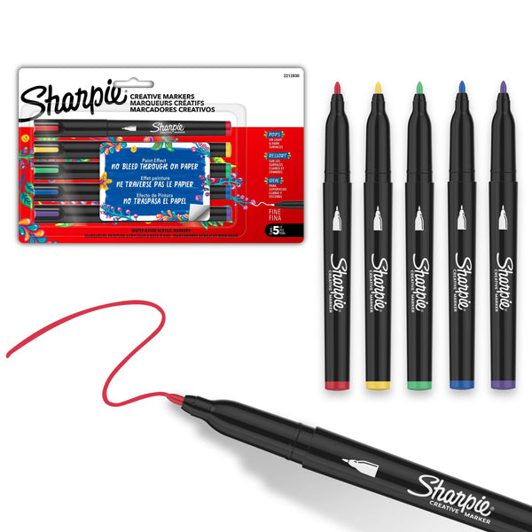Sharpie Creative Markers, Fine Tip, 5 Pieces, Assorted Colours L9