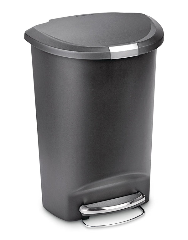 simplehuman Plastic D-Shaped Step Garbage Can, Black, 50-L Z4