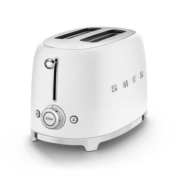 Smeg 50's Retro Style Wide Slot Pop Up Electric Toaster with 6 Settings, 2-Slice, Matte White Y8