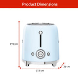 Smeg Retro Style Electric Toaster with Multi-Function Control, Light Blue, 2-Slices