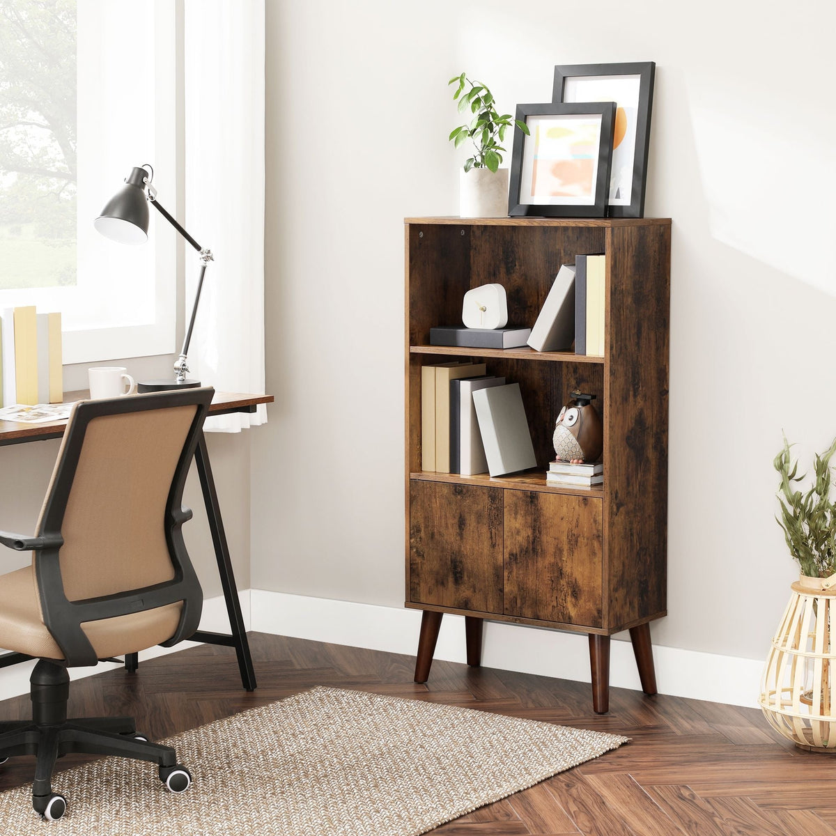 Songmics Home 3-Tier Rustic Brown Retro Cabinet with Steel Frame
