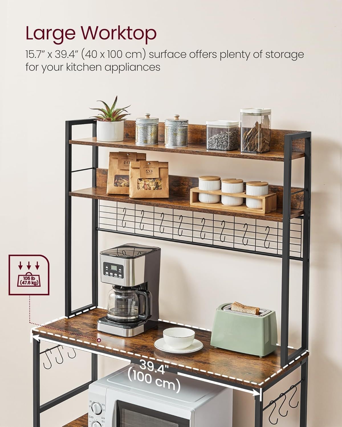 Songmics Home Rustic Brown Baker's Rack with 4 AC Outlets