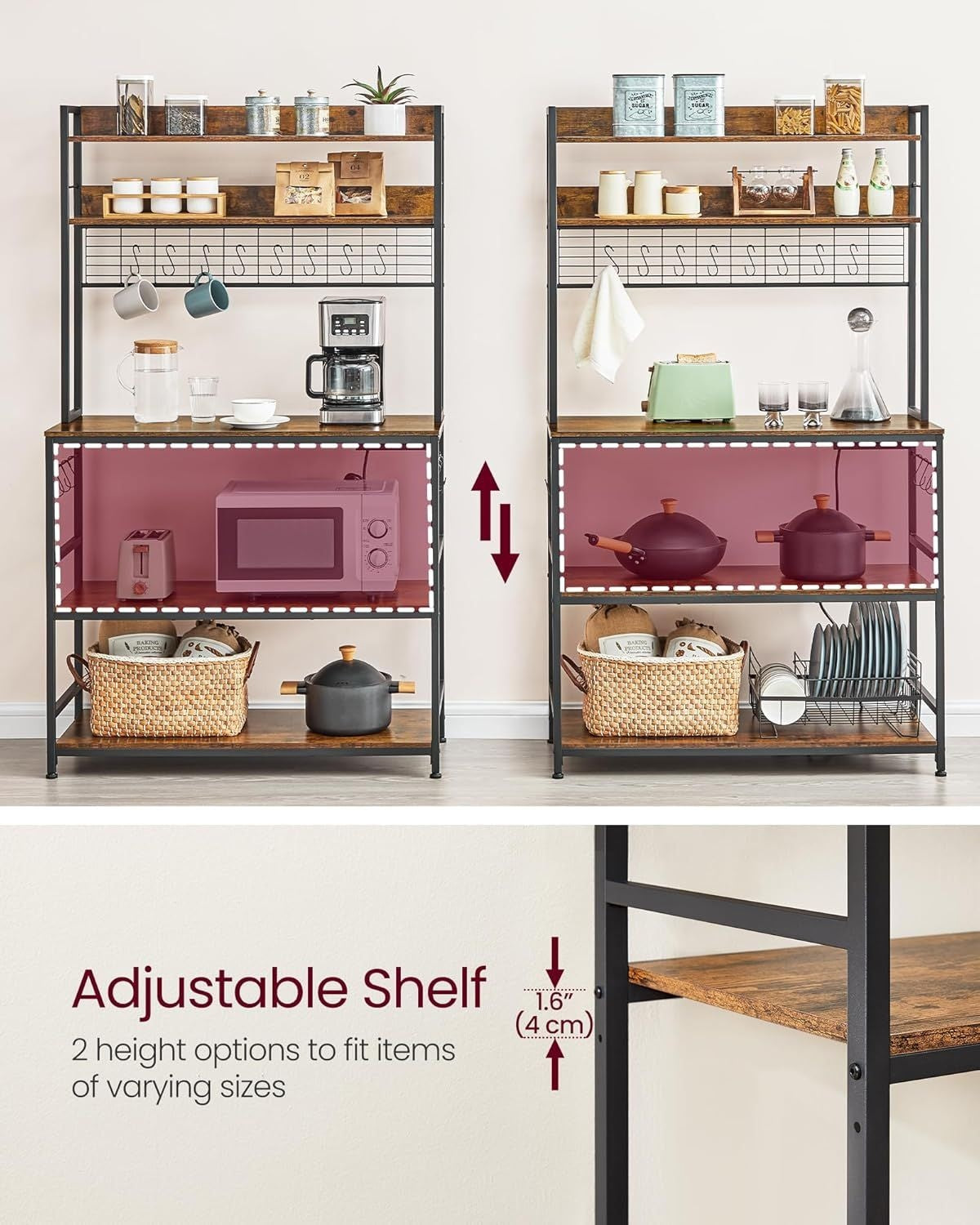 Songmics Home Rustic Brown Baker's Rack with 4 AC Outlets