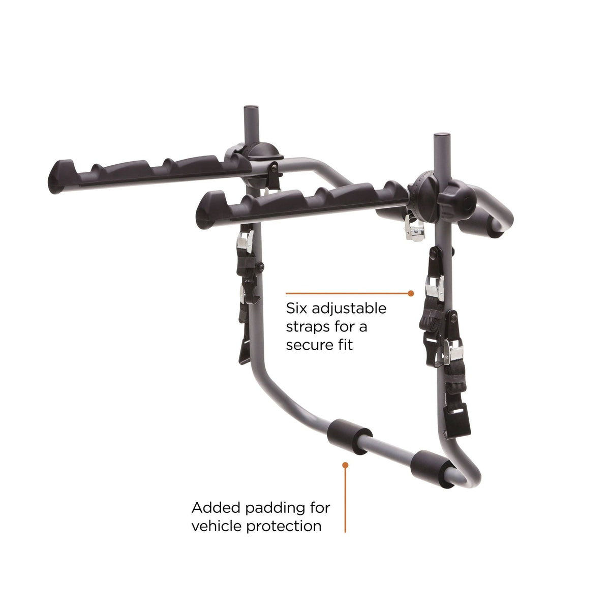 SportRack SR3162 Back-Up 3-Bike Trunk Mount Bike Rack with 6 Adjustable Straps, Granite Grey