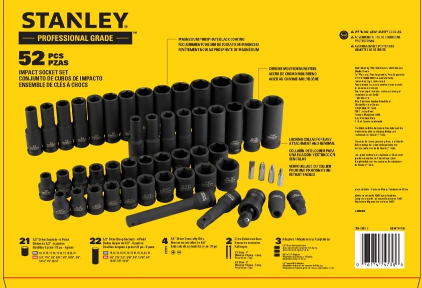 Stanley Pro 1/2-in Impact Socket Set, 52-pc