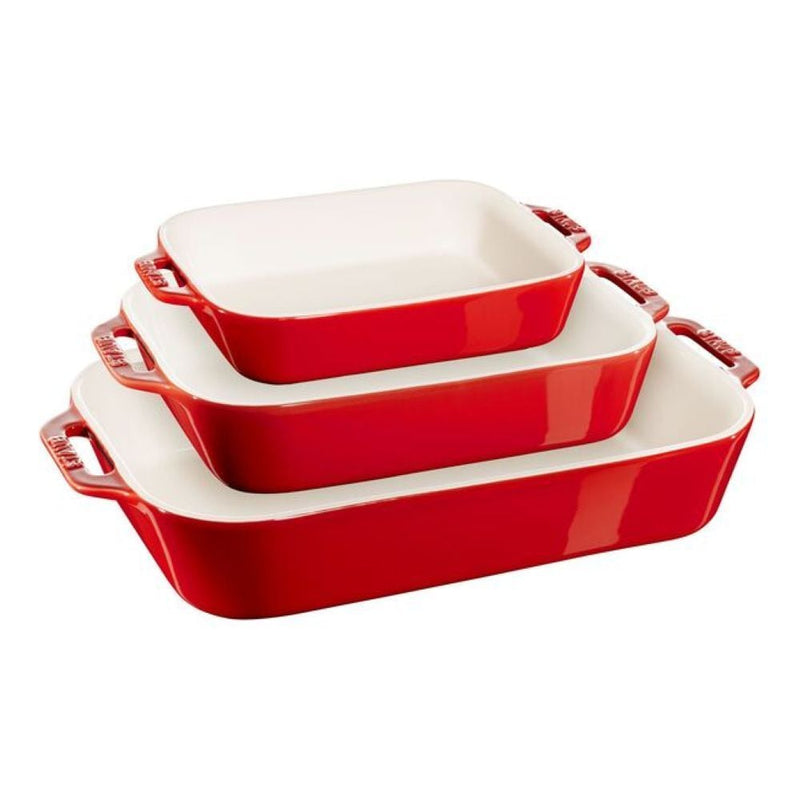 Staub Nestable Cherry Non-Stick Ceramic Rectangular Baking Dish Set, 3-pc L0