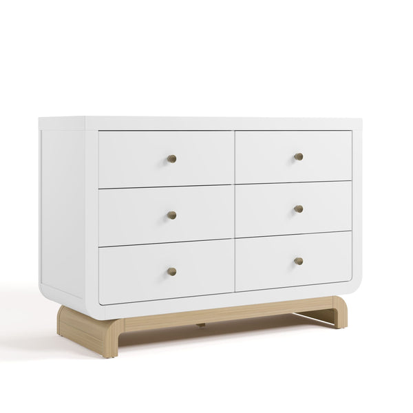 Storkcraft Santorini 6-Drawer White/Driftwood Double Dresser/Chest O3