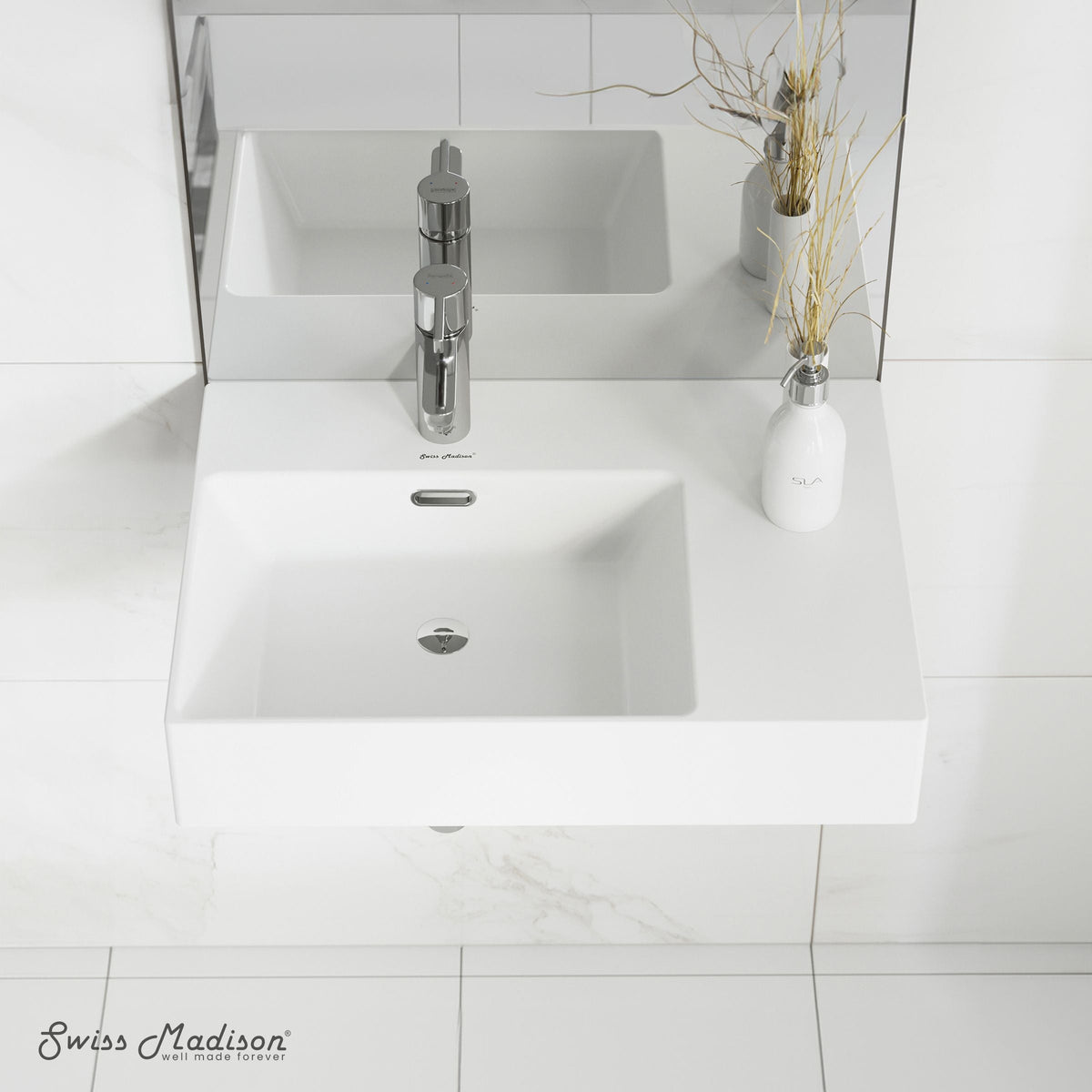 Swiss Madison St. Tropez Ceramic Wall Hung Sink with Left Side Faucet Mount, 24-in x 18-in