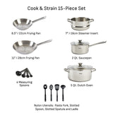 T-Fal Cook and Strain Stainless Steel Cookware Set, 15-pc