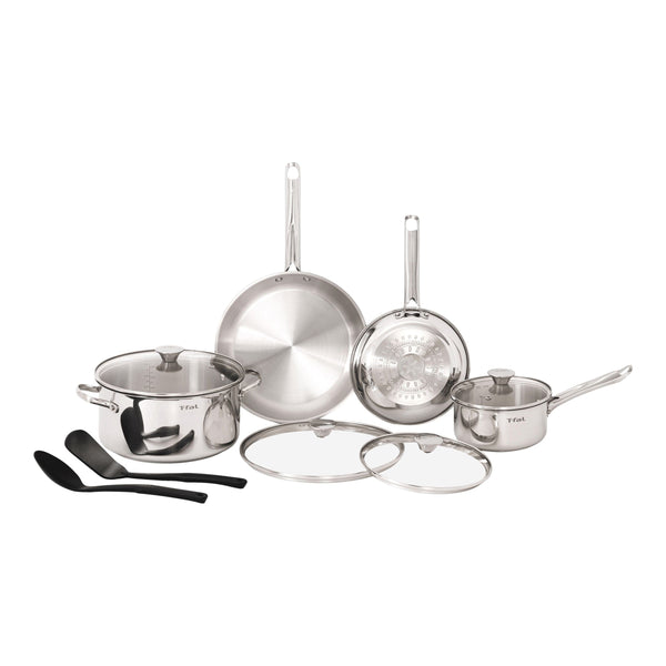 T-Fal Viva Stainless Steel Cookware Set, Dishwasher & Oven Safe, Pots and Pans Set, 10-pc I9