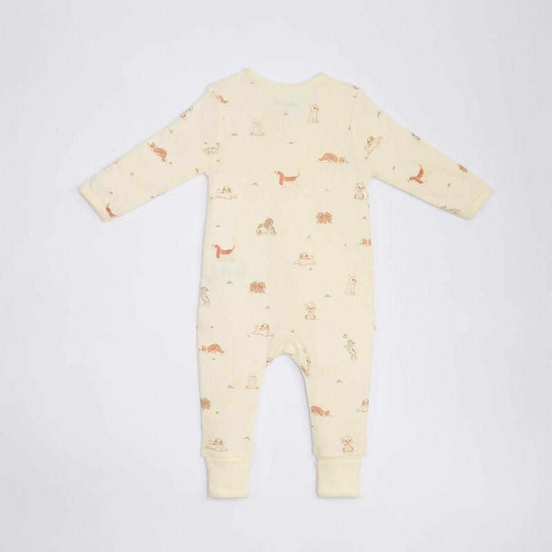 The Elk Baby Dog Print Premium Organic Cotton Play and Grow Rib Foot Zippy, Various Sizes P1