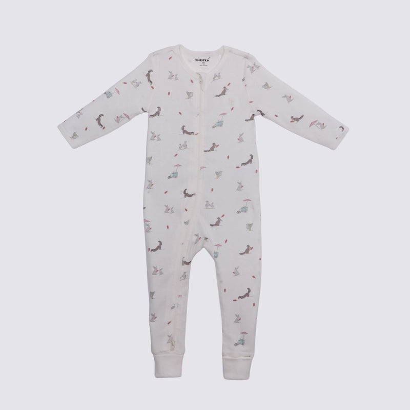 The Elk Baby Racoon Print Premium Organic Cotton Play and Grow Rib Foot Zippy, Various Sizes V5