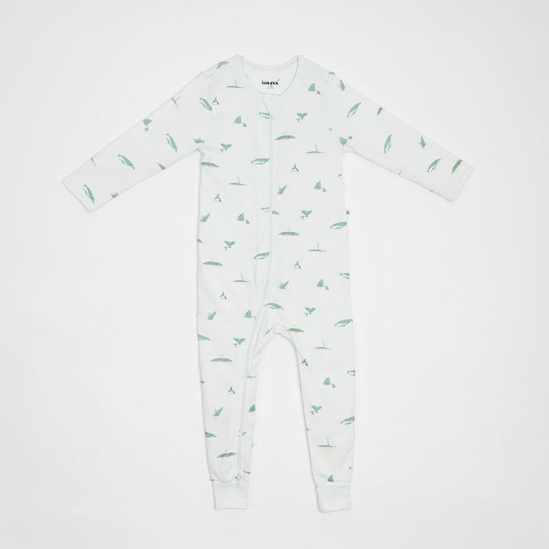 The Elk Baby Whale Print Premium Organic Cotton Play and Grow Rib Foot Zippy, Various Sizes R9