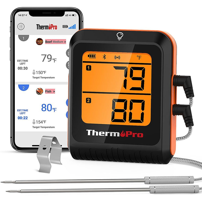 ThermoPro 2-Probe Digital-Read Bluetooth Wireless Food & Meat Cooking Thermometer with Backlight Display & Rechargeable Battery E8