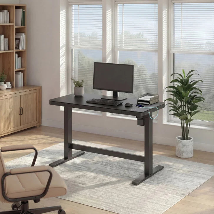 Tresanti Tessa 119.4 cm (47 in.) Adjustable Height Desk with LED Lighting, Black X6