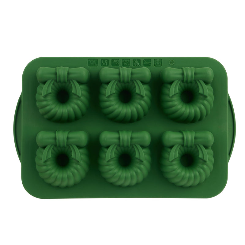 Trudeau Green Steel/Silicone Wreath Cake Pan, 6-pk R0
