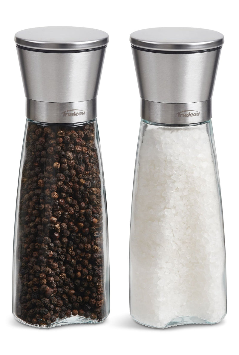 Trudeau Stainless Steel/Glass Salt & Pepper Grinder Mill Set, Pre-Filled, 8-in, 2-pc L8