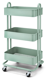 type A Momentum Steel 3-Tier Utility Cart with 4 Wheels, Eucalyptus