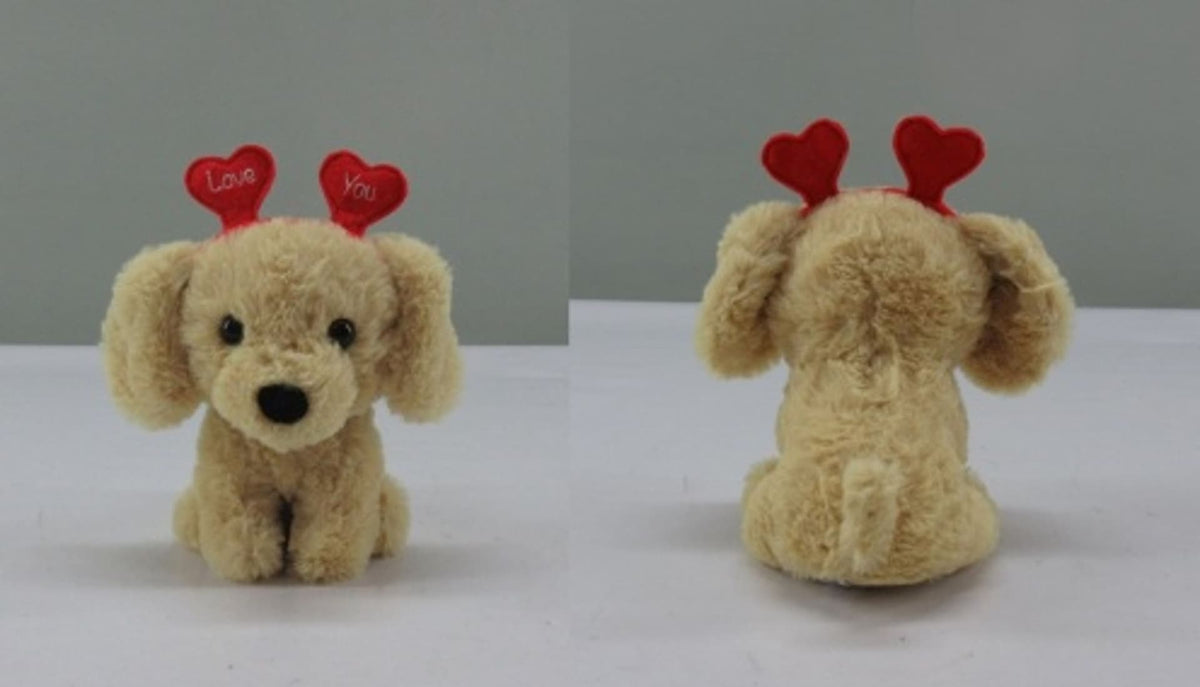 Valentine's Day Plush Dog with Heart Headband Gift for Valentine's/Anniversary Day, 6.5-in