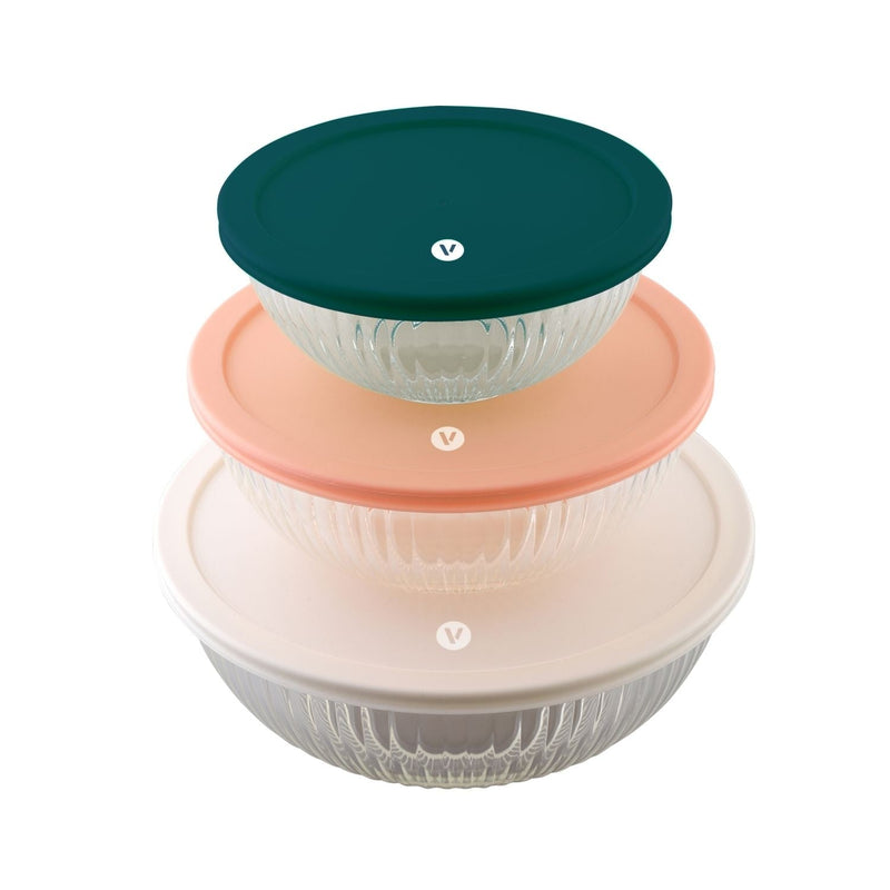 Vida 6 piece nesting glass bowl set with lids K8