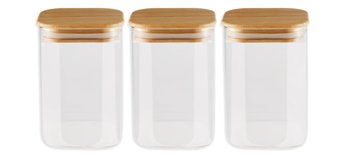 Vida by PADERNO Square Glass Pantry Storage Container Set with Airtight Bamboo Lid, 3 Count
