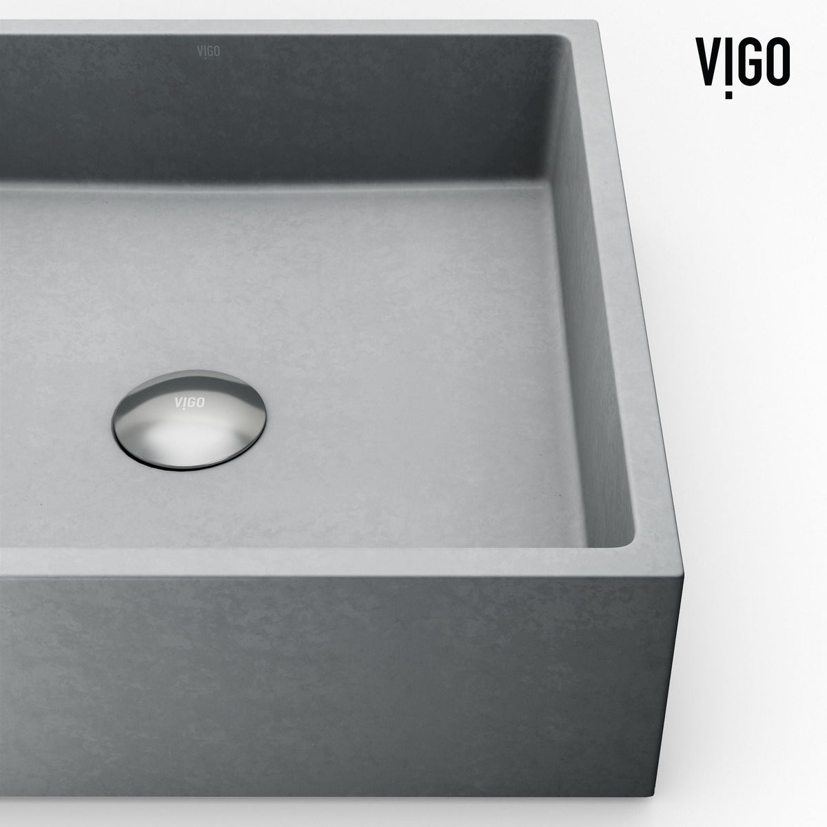 VIGO Coca Gothic ConcretoStone Grey Bathroom Sink/Basin Set with Cass Faucet and Rectangular Vessel