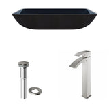 VIGO Glass Turquoise Water Bathroom Sink/Basin Set with Duris Faucet and Rectangular Vessel