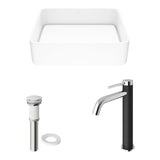 VIGO Jasmine MatteStone White Bathroom Sink/Basin Set with Lexington Faucet and Rectangular Composite Vessel