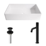 VIGO Magnolia MatteStone White Bathroom Sink/Basin Set with Apollo Faucet and Rectangular Composite Vessel