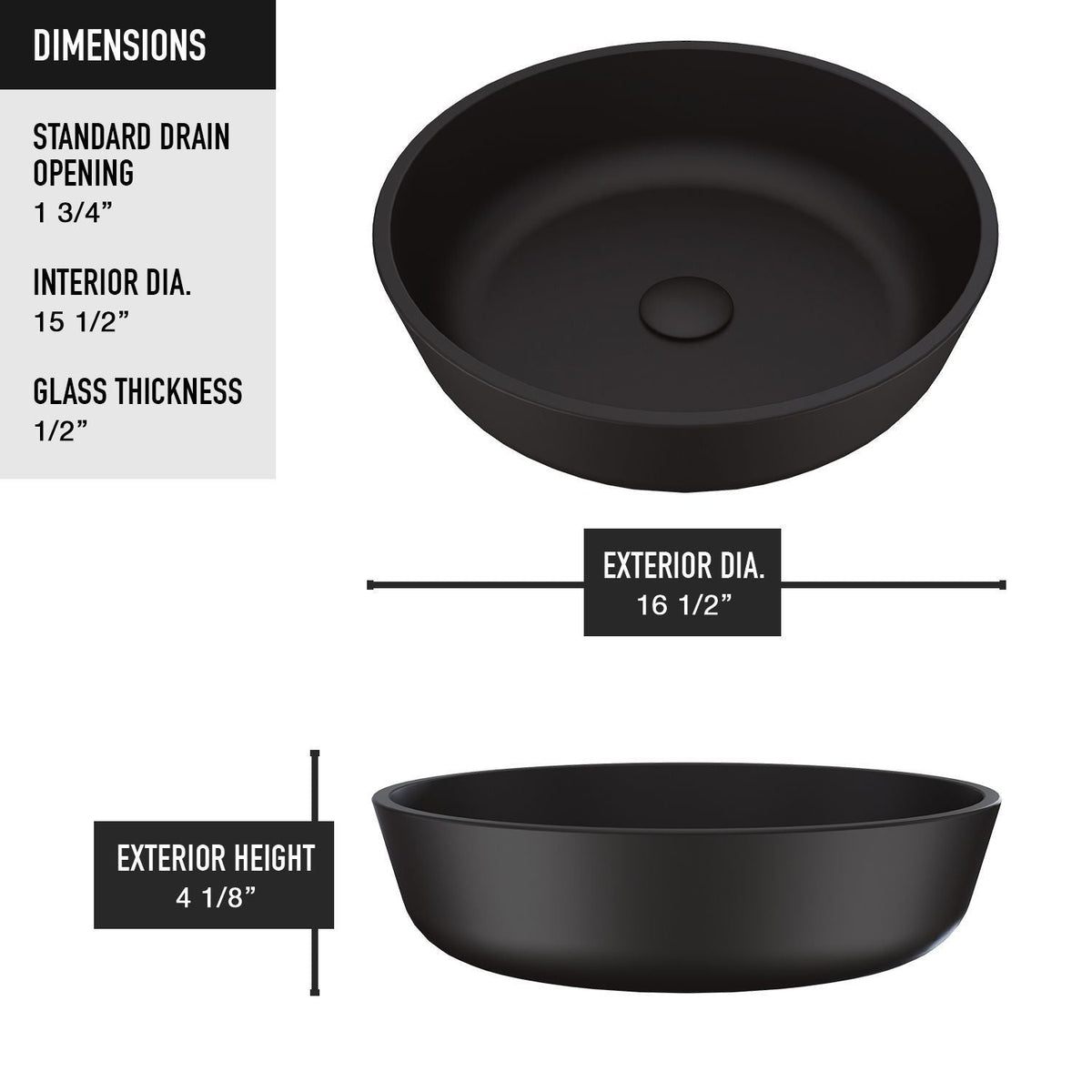 VIGO Modus Glass Round Vessel Bathroom Sink/Basin with Rounded Edges & Deep Bowl, Black