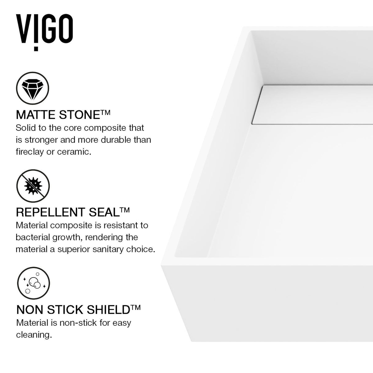 VIGO Montauk MatteStone White Bathroom Sink/Basin Set with Niko Faucet and Rectangular Composite Vessel
