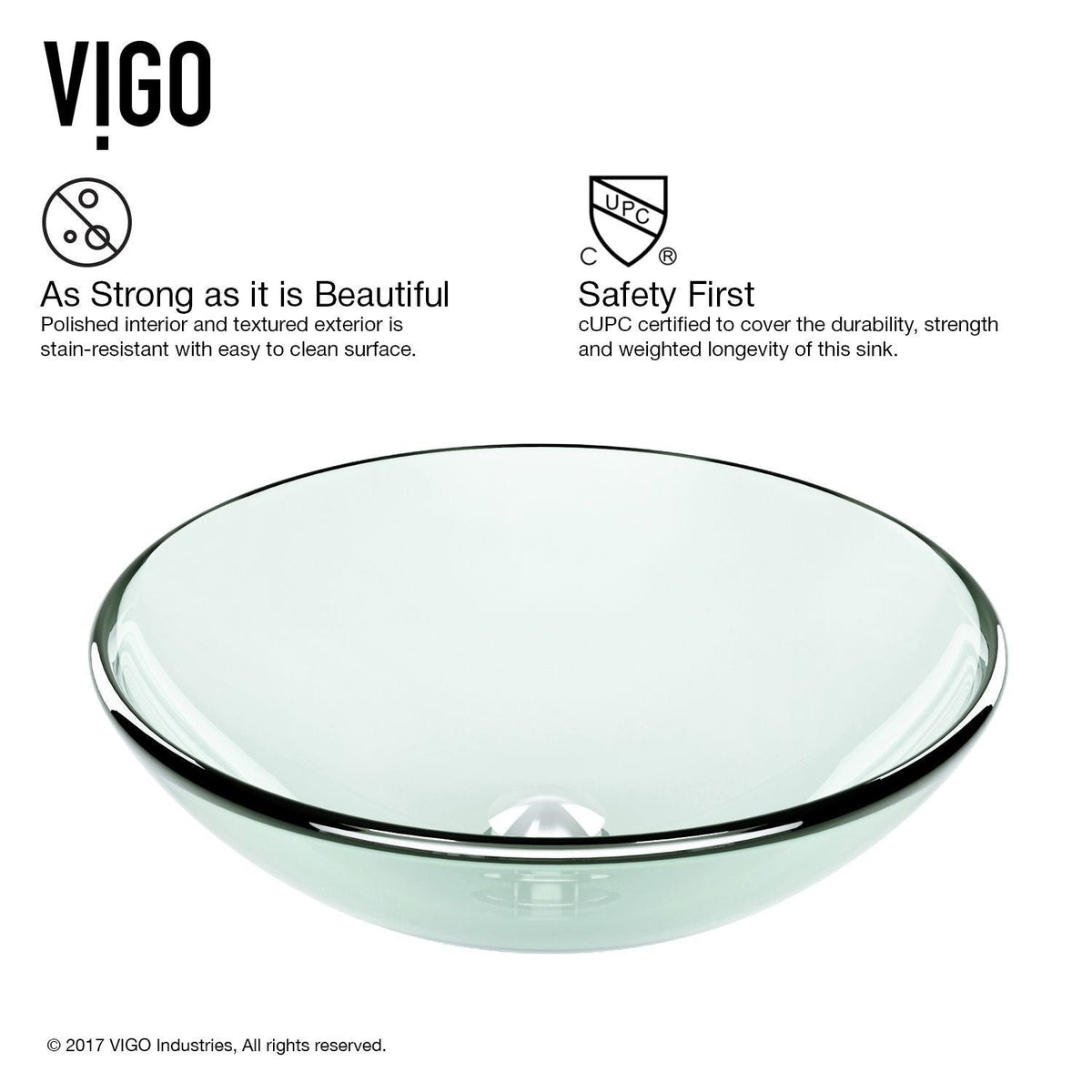 VIGO Round Glass Vessel Bathroom Sink/Basin with Repellent Seal Coating, Crystalline