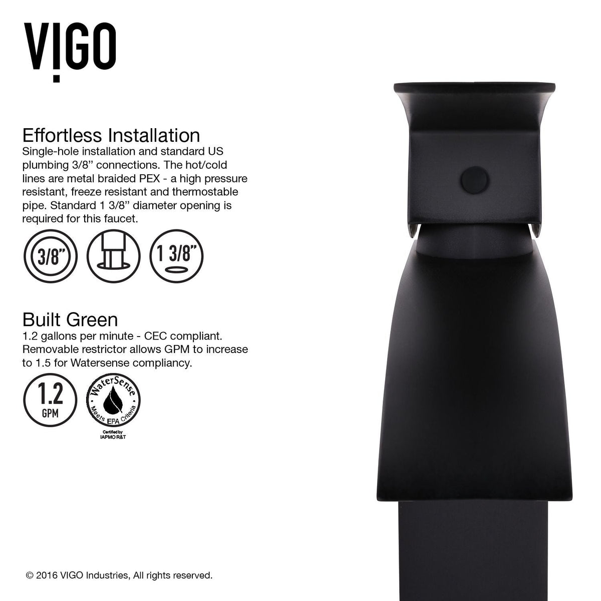 VIGO Satro Single Handle Single Hole Bathroom Sink Faucet, WaterSense Certified, Matte Black