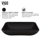 VIGO Sottile MatteShell Matte Black Bathroom Sink/Basin Set with Cass Faucet and Glass Rectangular Vessel