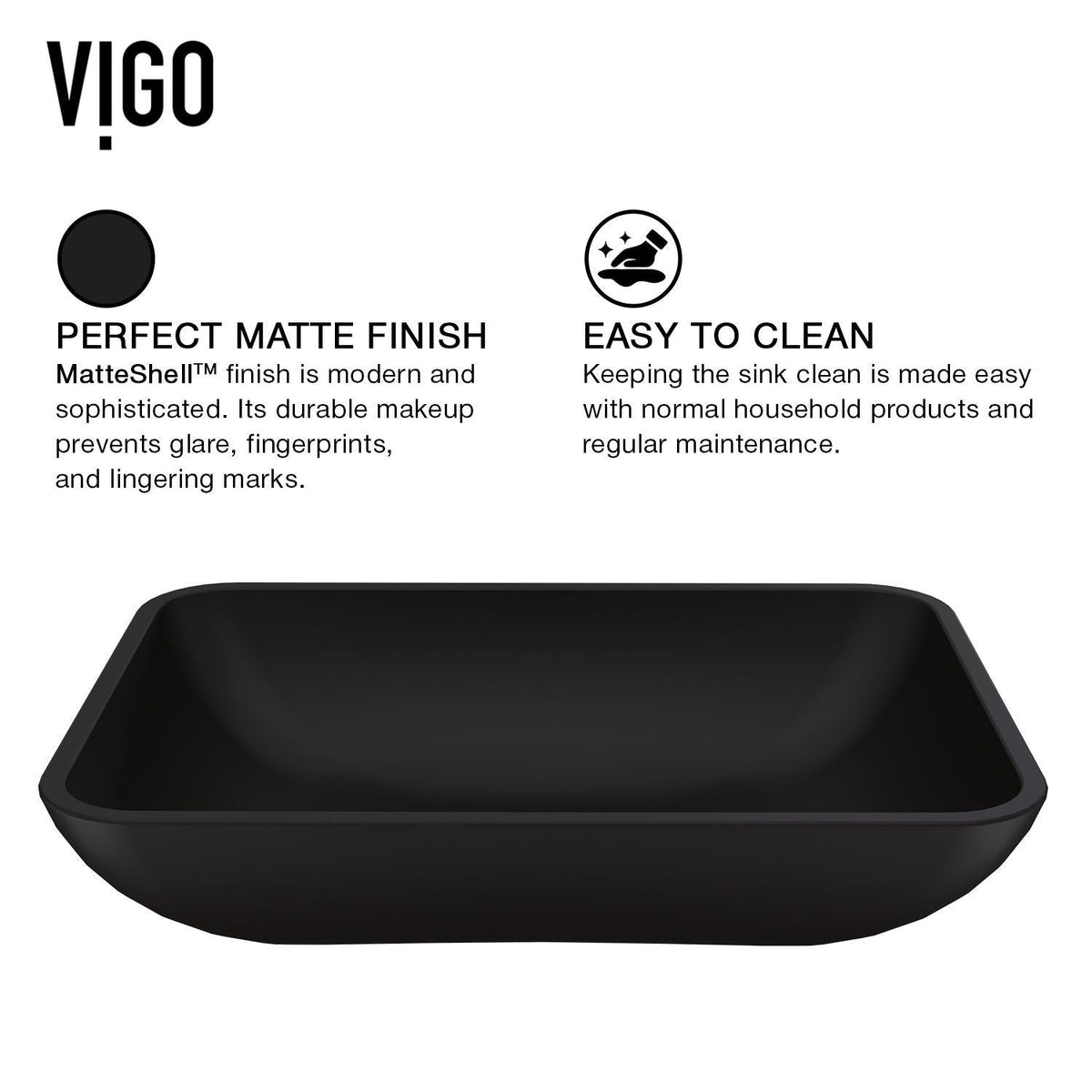 VIGO Sottile MatteShell Matte Black Bathroom Sink/Basin Set with Cass Wall Mount Faucet and Glass Rectangular Vessel