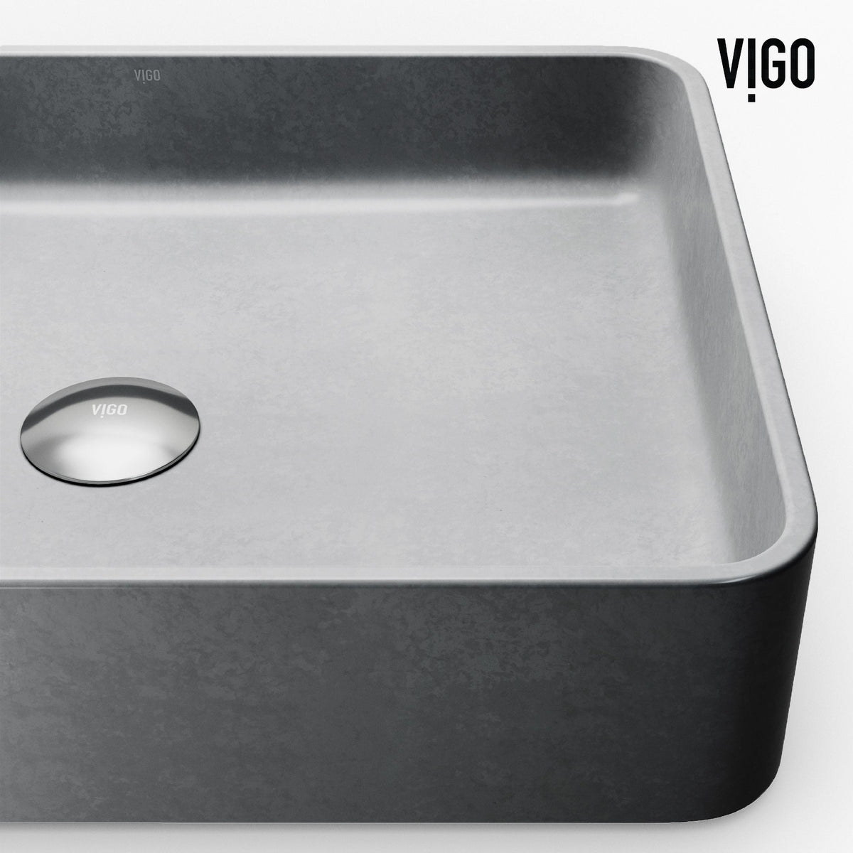 VIGO Tarragona Gothic ConcretoStone Grey Bathroom Sink/Basin Set with Dunn Faucet and Rectangular Vessel