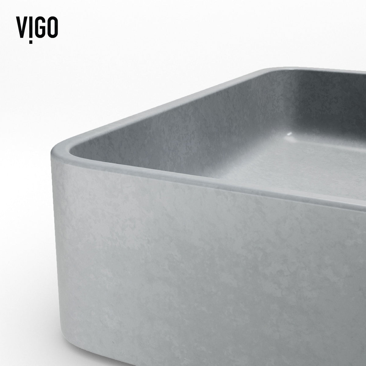 VIGO Tarragona Gothic ConcretoStone Grey Bathroom Sink/Basin Set with Dunn Faucet and Rectangular Vessel