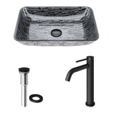 VIGO Titanium Glass Slate Grey Bathroom Sink/Basin Set with Lexington Faucet and Rectangular Vessel